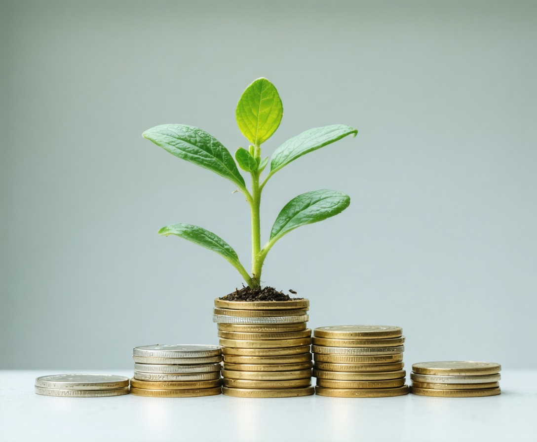 Rastúca rastlina z mincí symbolizujúca zdravý finančný rast firmy