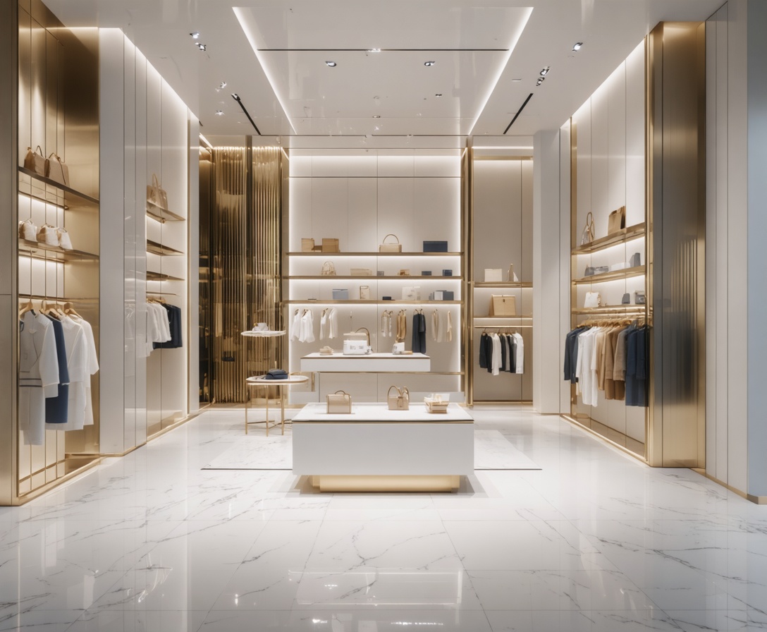 Interiér minimalistického prémiového obchodu s dôrazom na detaily