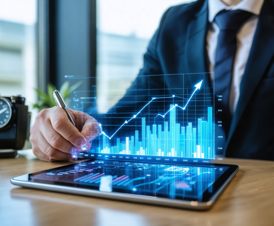 Analýza finančného rastu na digitálnom tablete s modernými grafmi